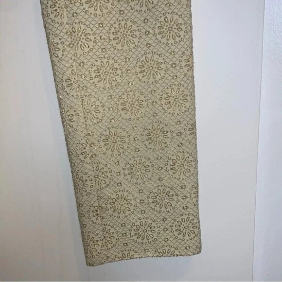 CELINE Women's Pants Gold Metallic Embossed High Waist Straight Leg Trouser 6 - Picture 12 of 16